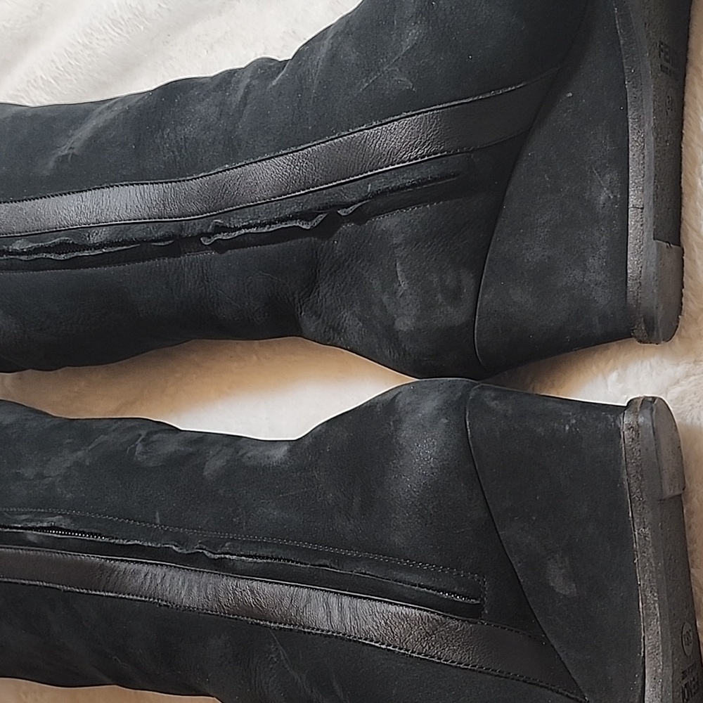Fendi Wedge  Suede  Fur Trim Black  Knee High Boots Size 38 1/2 - Picture 14 of 16